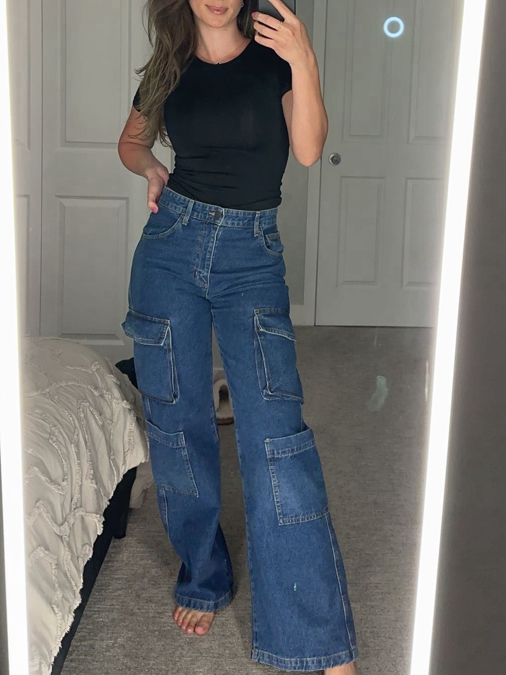 Cotton On Blue Wide-Leg Cargo Denim Jeans